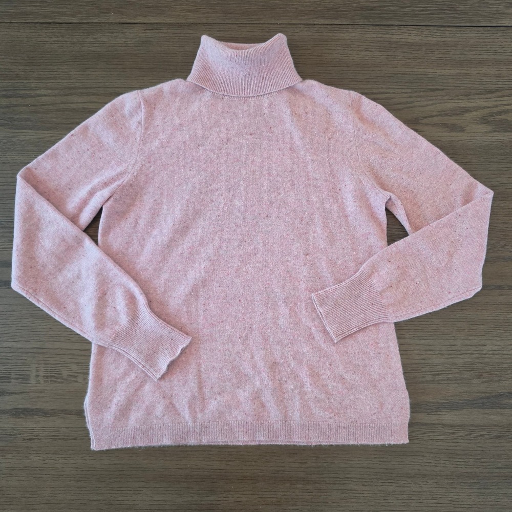 J.Crew Pink 100% Cashmere Turtleneck Sweater Speckled Nep Knit Small